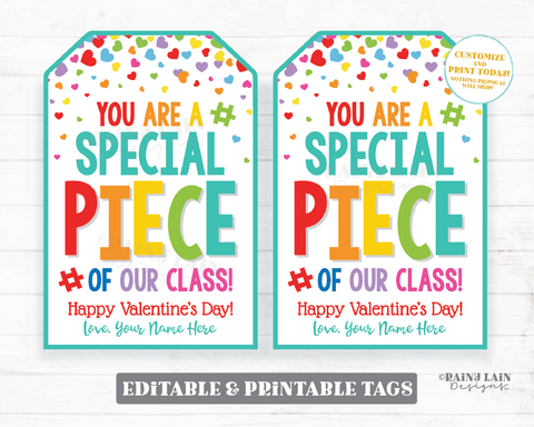 Special Piece of our Class Valentine Tag Editable Gift Tag Puzzle Building Block Classroom Digital Download From Teacher to Student