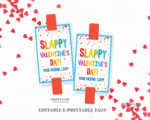 Slap Bracelet Valentine Slappy Valentine's Day Tag Slappy Valentine Preschool Classroom Valentines Printable Kids Non-Candy Valentine Tags