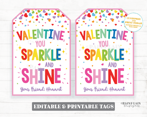 You Sparkle and Shine Valentine Sparkly Wand Headband Shiny Jewelry Preschool Valentines Non-Candy Classroom Printable Valentine Tags