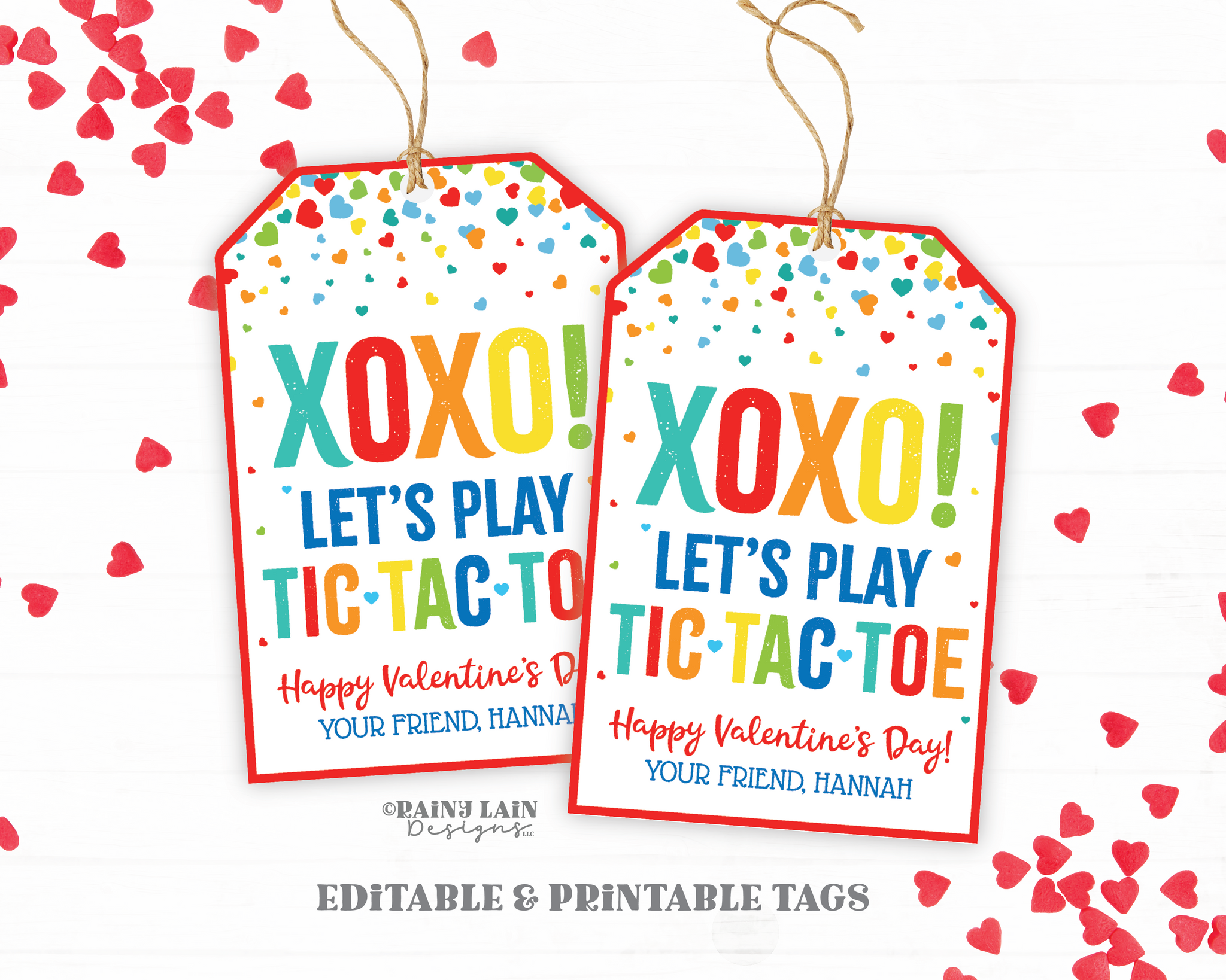 Tic-Tac-Toe Valentine Tags, Tic Tac Toe Game Valentine, XOXO, Classmate, Preschool, Classroom, Non-Candy