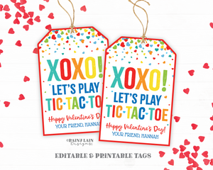 Tic-Tac-Toe Valentine Tags, Tic Tac Toe Game Valentine, XOXO, Classmate, Preschool, Classroom, Non-Candy