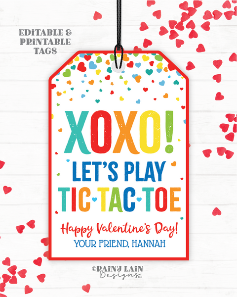 Tic-Tac-Toe Valentine Tags, Tic Tac Toe Game Valentine, XOXO, Classmate, Preschool, Classroom, Non-Candy