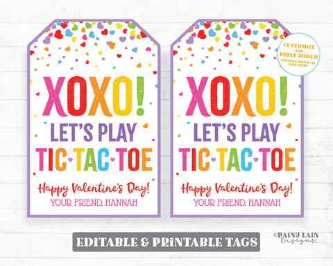Tic Tac Toe Valentine, Tic-Tac-Toe Valentine Tags, XOXO Tags, Game, Preschool Classroom Kids Valentines Printable Non-Candy Valentine Tag