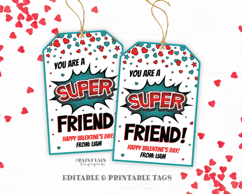 Superhero Valentine, Super Friend, Boys Class Valentine, Super Valentine Tag, Comic, Preschool, Classroom Exchange, Printable Kids Non-Candy