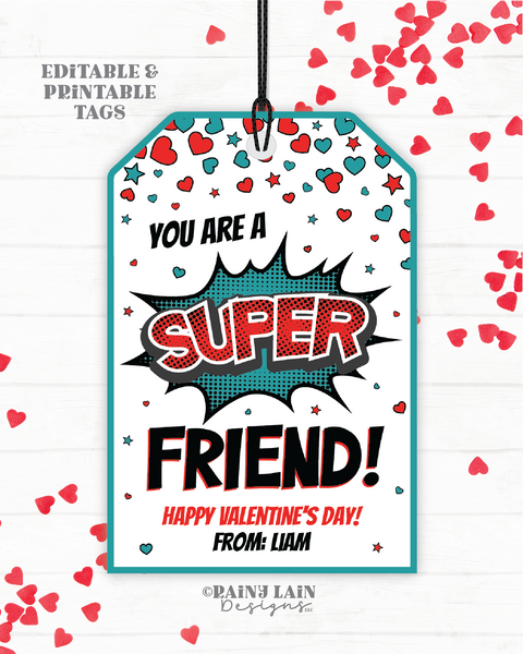 Superhero Valentine, Super Friend, Boys Class Valentine, Super Valentine Tag, Comic, Preschool, Classroom Exchange, Printable Kids Non-Candy