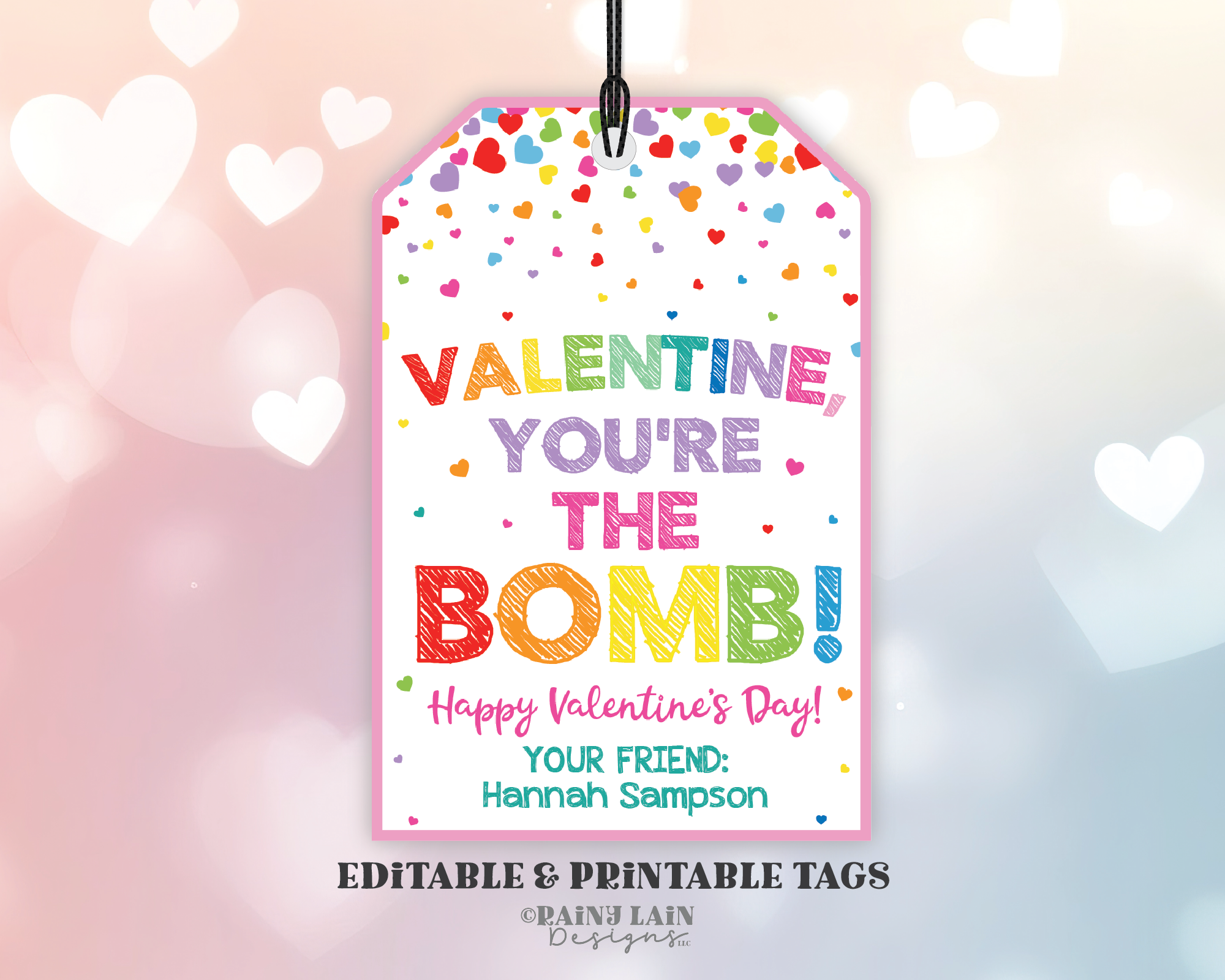 You are the Bomb Valentine, You're the Bomb Tag, Bath Bomb Valentine, Preschool Valentines Classroom Printable Kids Non-Candy Valentine Tag