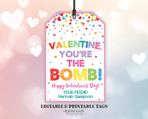 You are the Bomb Valentine, You're the Bomb Tag, Bath Bomb Valentine, Preschool Valentines Classroom Printable Kids Non-Candy Valentine Tag