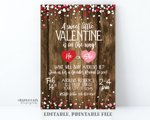 Valentine's Day Gender Reveal Invitation, Valentine Gender Reveal Invite, Little Valentine is on the Way, He or She, Sweetheart, Rustic Wood