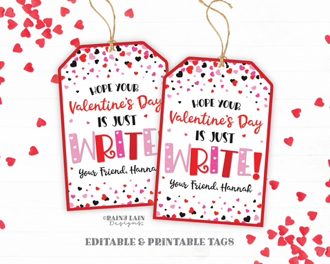 Gift from Teacher to Students, Pencil Valentine Tag, Boys Class Valentine, Valentine's Day Just Write, Pen, Classmate, Preschool, Non-Candy