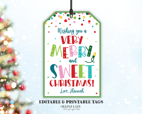Very Merry and Sweet Christmas Tag, Holiday Treat, Teacher Appreciation, Co-Worker, Staff, Employee, School PTO PTA, Digital Download