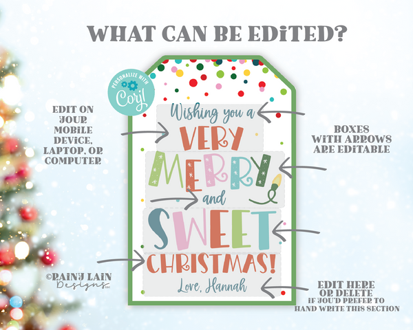 Very Merry and Sweet Christmas Tag, Holiday Treat, Teacher Appreciation, Co-Worker, Staff, Employee, School PTO PTA, Digital Download