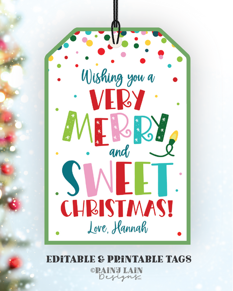 Very Merry and Sweet Christmas Tag, Holiday Treat, Teacher Appreciation, Co-Worker, Staff, Employee, School PTO PTA, Digital Download