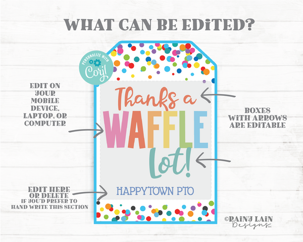 Waffle Gift Tag, Thanks a Waffle, We Appreciate You, Appreciation Gift Employee Company Staff Corporate Teacher PTO Principal Nurse School
