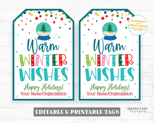 Warm Winter Wishes Tag Holiday Treat Thank you Christmas Appreciation Gift Favor Employee Company Staff Teacher Cozy Warmer Socks Scarf
