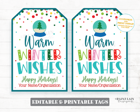 Warm Winter Wishes Tag Holiday Treat Thank you Christmas Appreciation Gift Favor Employee Company Staff Teacher Cozy Warmer Socks Scarf