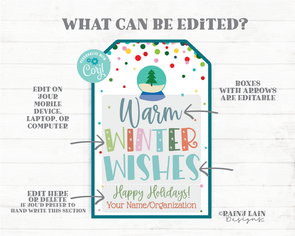 Warm Winter Wishes Tag Holiday Treat Thank you Christmas Appreciation Gift Favor Employee Company Staff Teacher Cozy Warmer Socks Scarf