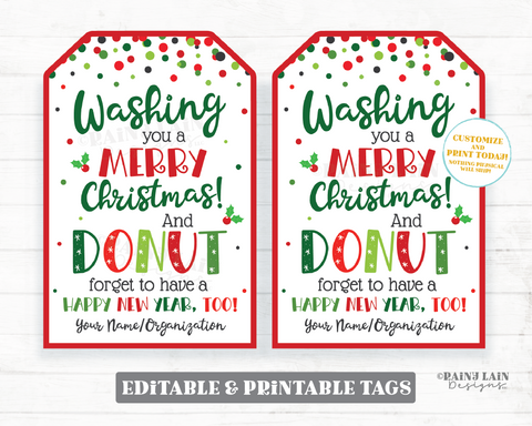 Washing You a Merry Christmas Editable Tag Donut Forget New Year Holiday Soap Gift Donut Handmade Staff Teacher Hand Dish Exchange