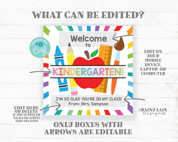 Welcome to Kindergarten Tag Preschool 2nd ANY Grade Back to School First Day of School 1st Day Meet the Teacher and Greet Staff PTO Gift