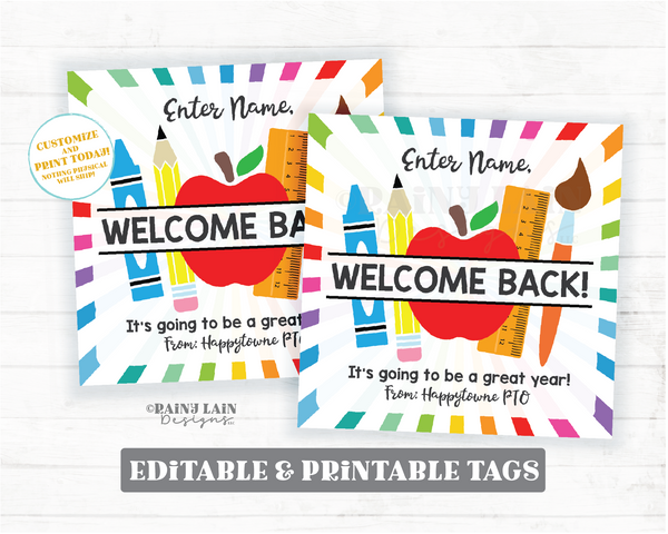 Welcome Back to School Gift Tag First Day of School Teacher Staff Printable Student From Teacher PTO Classroom Preschool 1st 2nd any grade