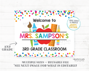Editable Classroom Welcome Sign, Classroom Decoration, Printable Teacher Name Sign, Any Grade, Personalized Poster Back to School Door Sign