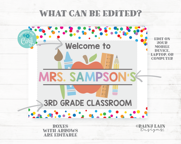 Editable Classroom Welcome Sign, Classroom Decoration, Printable Teacher Name Sign, Any Grade, Personalized Poster Back to School Door Sign