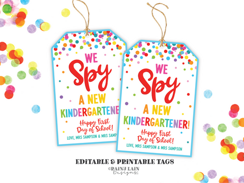 First Day of School Student Gifts from Teacher, I Spy a New Kindergartener, Back to School Editable Gift Tag, Gift Tag for Student