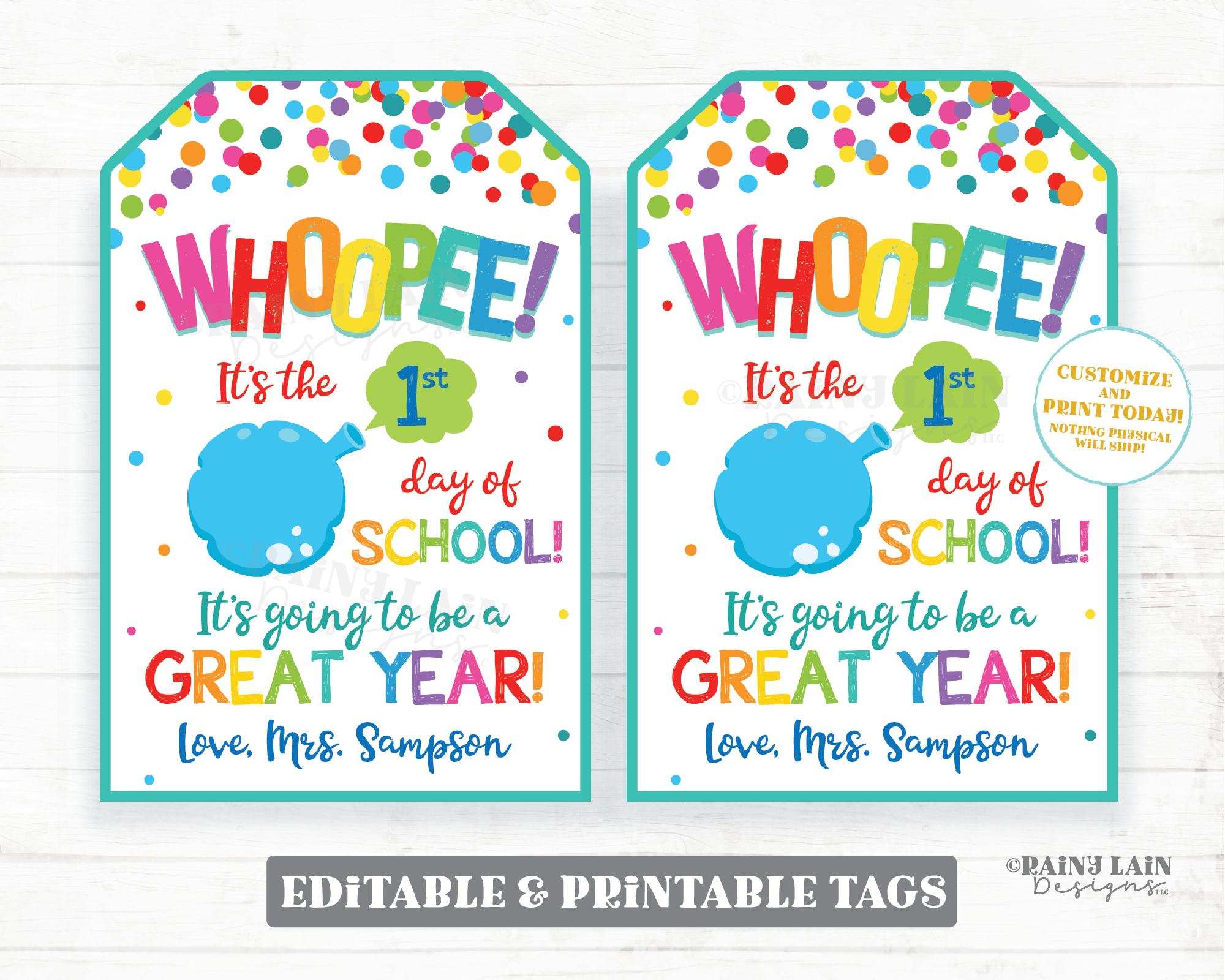 Whoopee It's the 1st Day of School First Day Back to School Student Gift Tag Classroom Preschool From Teacher Editable Printable