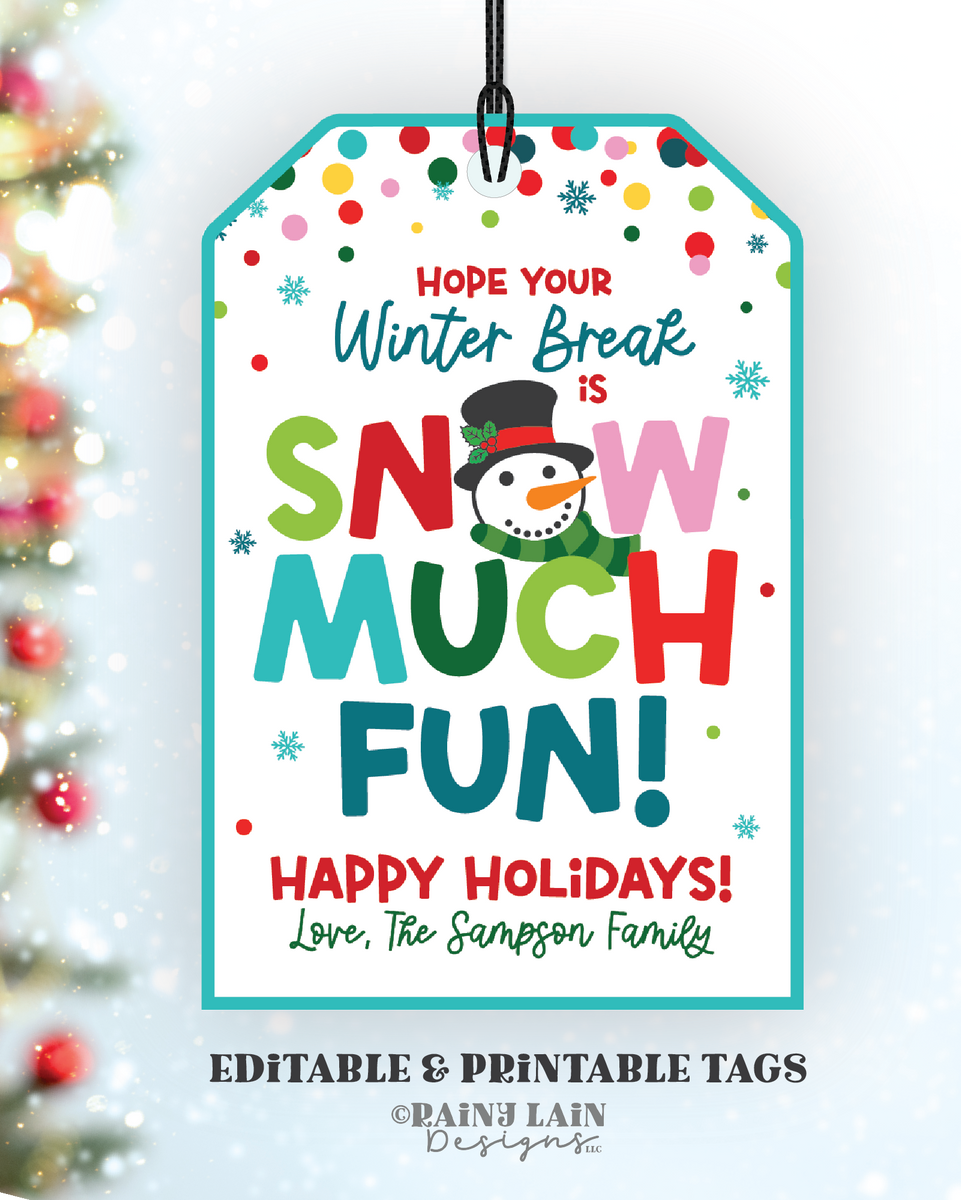 Hope Your Winter Break is Snow Much Fun Printable Gift Tag, Holiday Fr ...