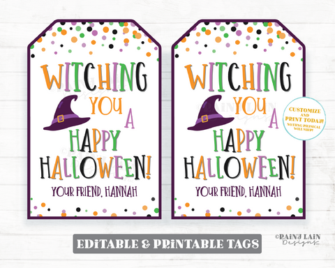 Witching You a Happy Halloween Tag Broomstick Pretzels Witch Hat Broom Gift Favor Classmate Student Teacher Staff Employee School PTO