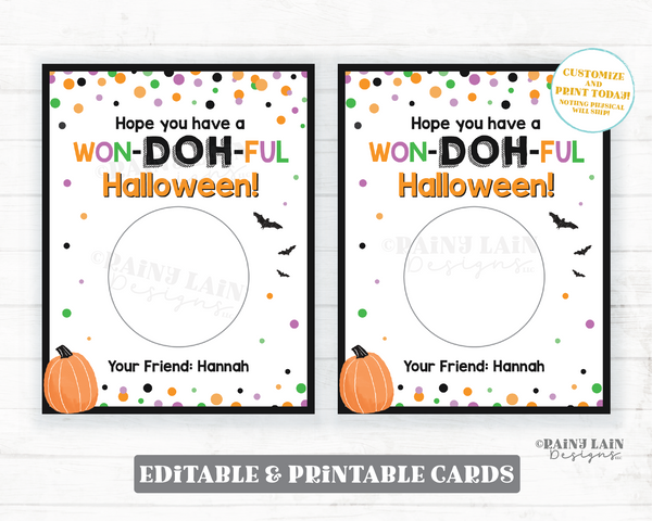 WonDOHful Halloween Card Play dough Halloween Gift Doh Student From Teacher Favor Playdough Editable Classmate Classroom Preschool