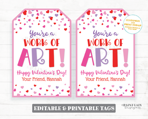 Work of Art Valentine, Paint, Coloring, Markers, Valentine's Day Tag, Crayons, Preschool, Classroom, Printable Non-Candy Digital Download