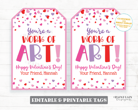 Work of Art Valentine, Paint, Coloring, Markers, Valentine's Day Tag, Crayons, Preschool, Classroom, Printable Non-Candy Digital Download