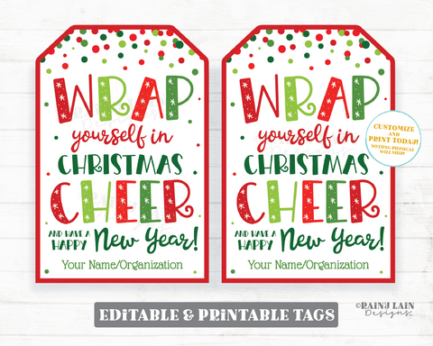 Wrap Yourself in Christmas Cheer Happy New Year Gift Tag Holiday Blanket Throw Wrapping Paper Client Realtor Staff Teacher Editable
