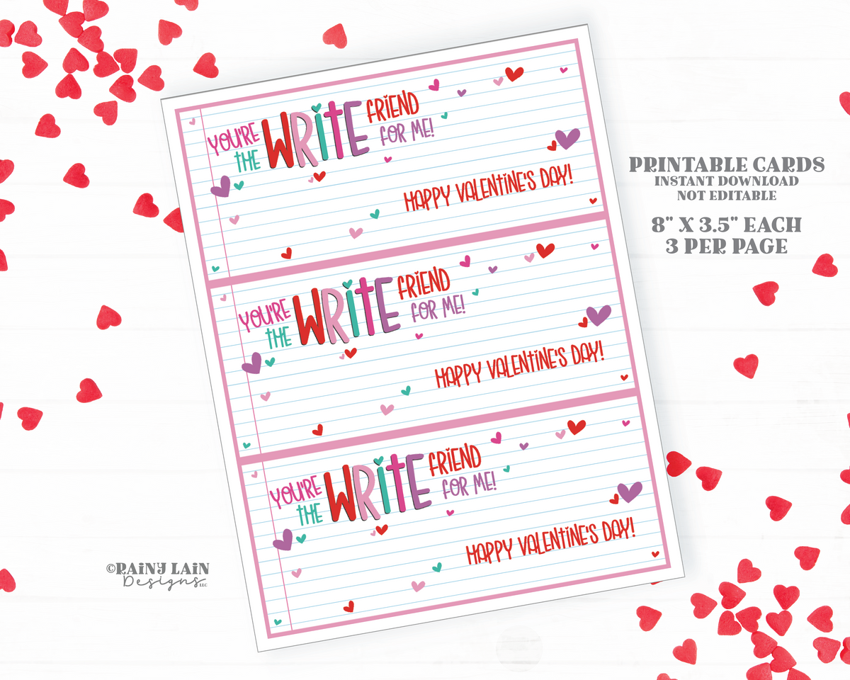 Printable Valentines Card Pencil Valentine Exchange Card, Write Friend ...