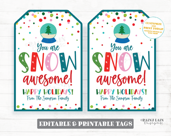 You Are Snow Awesome Tag Holiday Thank you Gift Christmas Appreciation Teacher Staff Employee Friend Teammate Classmate Co-Worker Neighbor