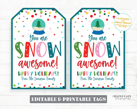 You Are Snow Awesome Tag Holiday Thank you Gift Christmas Appreciation Teacher Staff Employee Friend Teammate Classmate Co-Worker Neighbor