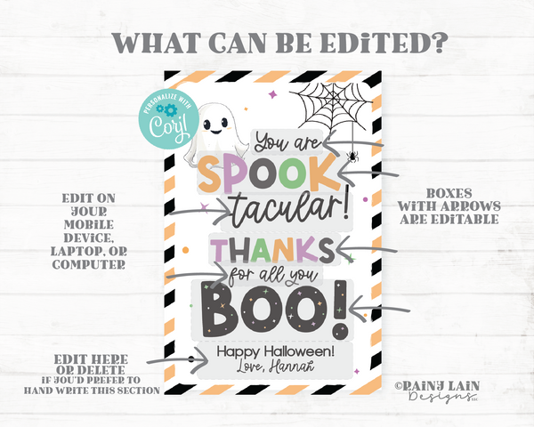 You are SPOOKtacular Thanks for all you BOO, Editable Halloween Treat Tag, Printable Favor, Staff Appreciation Employee Nurse School PTO PTA