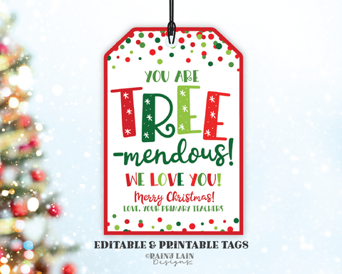 You are Tree-Mendous Christmas Gift Tag, Holiday Treemendous Staff Appreciation, To Student from Teacher, PTO School Ornament Tree