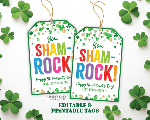 You Sham-ROCK Tag Shamrock Thank You St Patrick's Day Gift St Patty's Appreciation Favor Tag Teacher Staff Employee School PTO Classroom