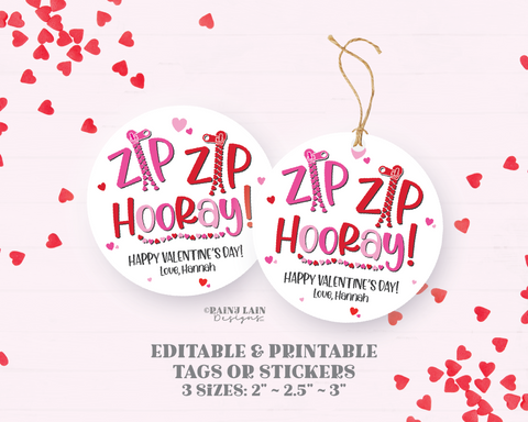 Fidget Bracelet Valentine, Zipper Bracelet Valentine's Day Printable Tag, Zip Zip Hooray, Non-Candy, NonFood Valentine Preschool Classroom