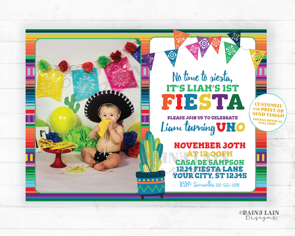 First Fiesta Invitations Printable First Fiesta Invite with Photo Uno Mexican Fiesta Template 1st Birthday First Editable Fiesta Party Ideas