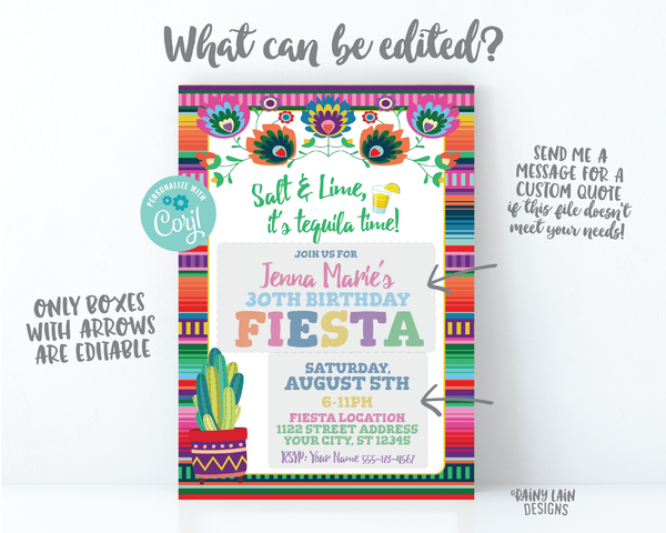 30th Birthday Fiesta Invitation 30th Fiesta Invitation Salt and Lime It's Tequila Time Dirty Thirty 30th Birthday Cactus Tequila Invite