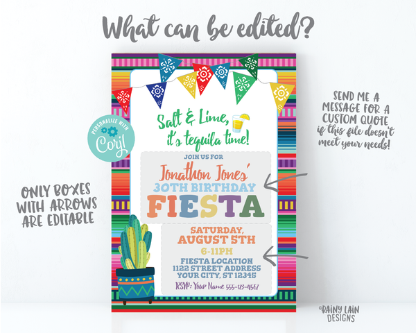 30th Fiesta Invitation Salt and Lime It's Tequila Time 30th Birthday Fiesta Invite Dirty Thirty 40th Birthday Cactus Tequila Invite Adult