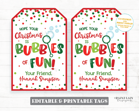 Hope your Christmas is Bubbles of Fun Holiday Bubbles Tag From Teacher Gift Tag Favor Printable Kids Preschool Classroom Winter Break