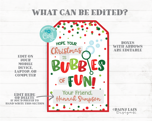 Hope your Christmas is Bubbles of Fun Holiday Bubbles Tag From Teacher Gift Tag Favor Printable Kids Preschool Classroom Winter Break