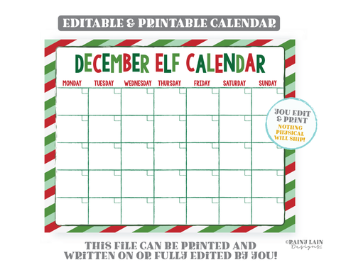 Elf Planning Calendar Printable Elf Calendar Editable Christmas Elf Ideas Elf Printables Instant Download December Calendar Planning