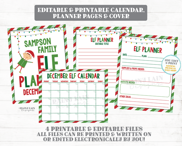 Elf Planner Printable Editable Christmas Elf Ideas Elf Printables Outfits Schedule Supplies Prop Activities Planner Instant Download Elf Kit