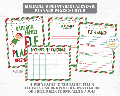 Elf Planner Printable Editable Christmas Elf Ideas Elf Printables Outfits Schedule Supplies Prop Activities Planner Instant Download Elf Kit