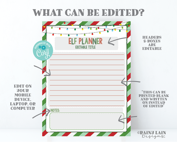 Elf Planner Printable Editable Christmas Elf Ideas Elf Printables Outfits Schedule Supplies Prop Activities Planner Instant Download Elf Kit