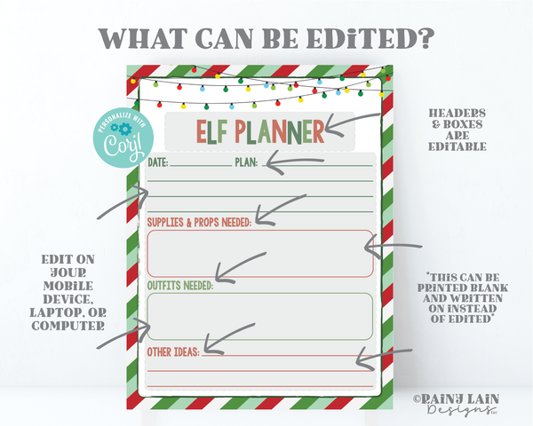 Elf Planner Printable Editable Christmas Elf Ideas Elf Printables Outfits Schedule Supplies Prop Activities Planner Instant Download Elf Kit